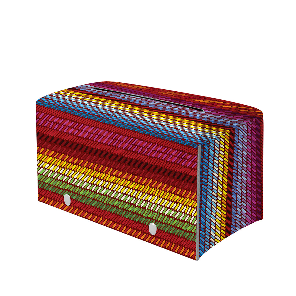 Colorful Mexican Woven Pattern Print Leather Tissue Box Cover