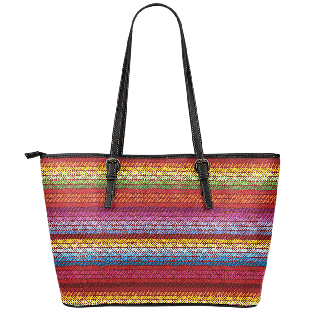 Colorful Mexican Woven Pattern Print Leather Tote Bag