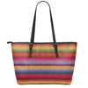 Colorful Mexican Woven Pattern Print Leather Tote Bag