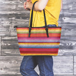 Colorful Mexican Woven Pattern Print Leather Tote Bag