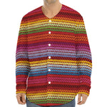 Colorful Mexican Woven Pattern Print Long Sleeve Baseball Jersey