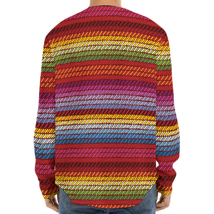 Colorful Mexican Woven Pattern Print Long Sleeve Baseball Jersey