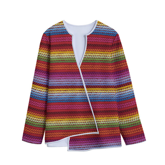 Colorful Mexican Woven Pattern Print Long Sleeve Short Coat