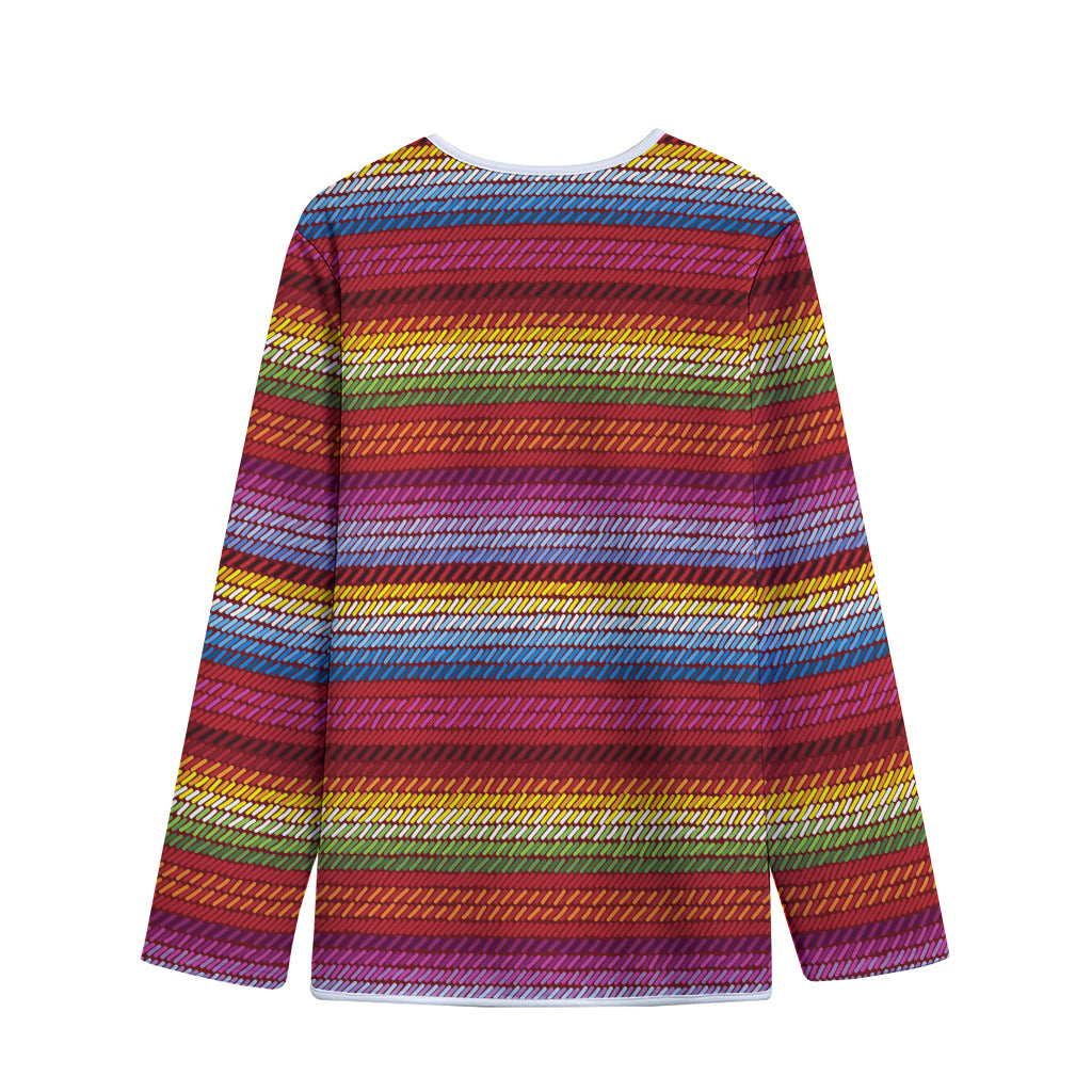 Colorful Mexican Woven Pattern Print Long Sleeve Short Coat
