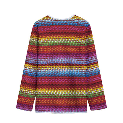 Colorful Mexican Woven Pattern Print Long Sleeve Short Coat