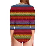 Colorful Mexican Woven Pattern Print Long Sleeve Swimsuit