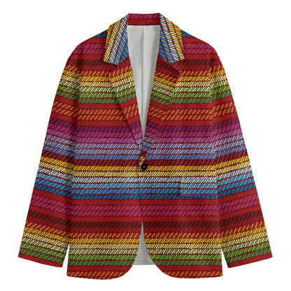 Colorful Mexican Woven Pattern Print Men's Cotton Blazer