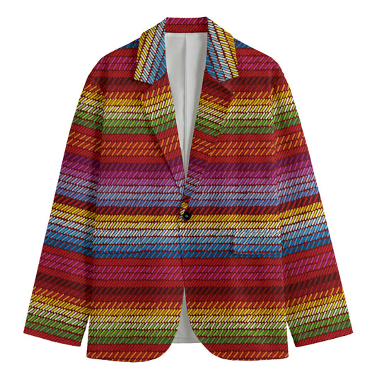 Colorful Mexican Woven Pattern Print Men's Cotton Blazer