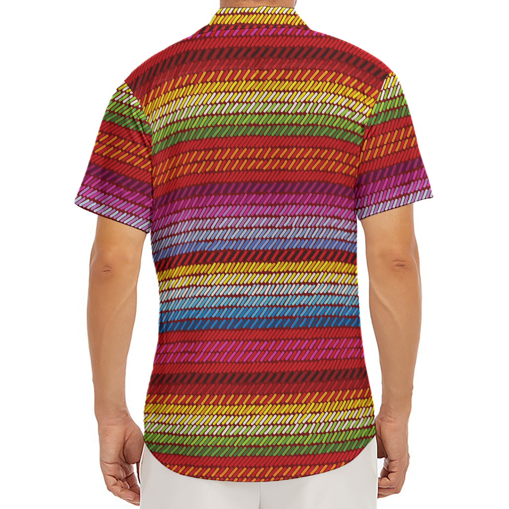 Colorful Mexican Woven Pattern Print Men's Deep V-Neck Shirt