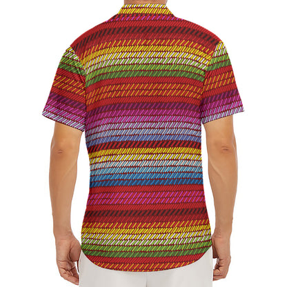 Colorful Mexican Woven Pattern Print Men's Deep V-Neck Shirt