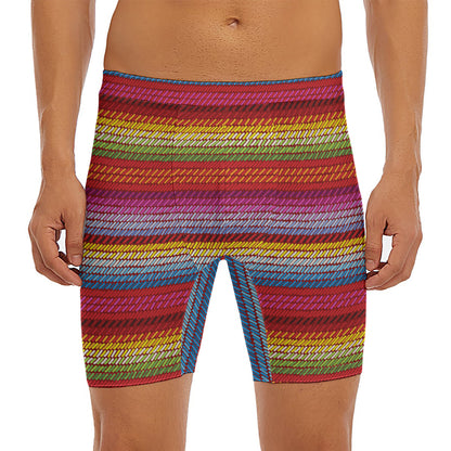 Colorful Mexican Woven Pattern Print Men's Long Boxer Briefs