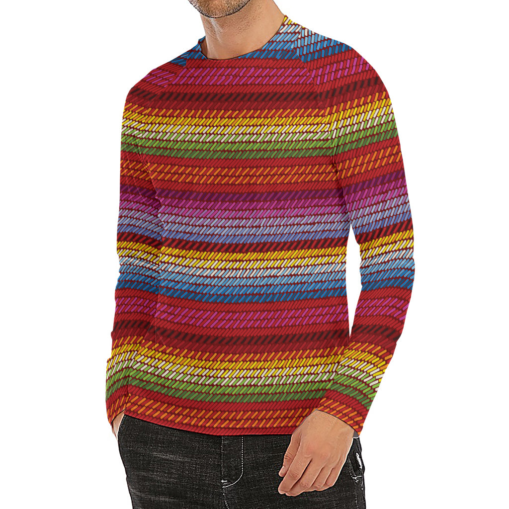 Colorful Mexican Woven Pattern Print Men's Long Sleeve Rash Guard