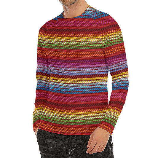 Colorful Mexican Woven Pattern Print Men's Long Sleeve Rash Guard