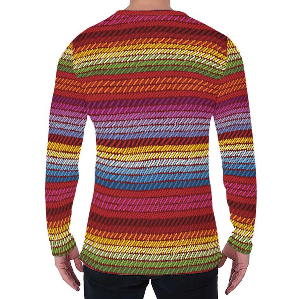 Colorful Mexican Woven Pattern Print Men's Long Sleeve T-Shirt