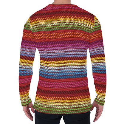 Colorful Mexican Woven Pattern Print Men's Long Sleeve T-Shirt