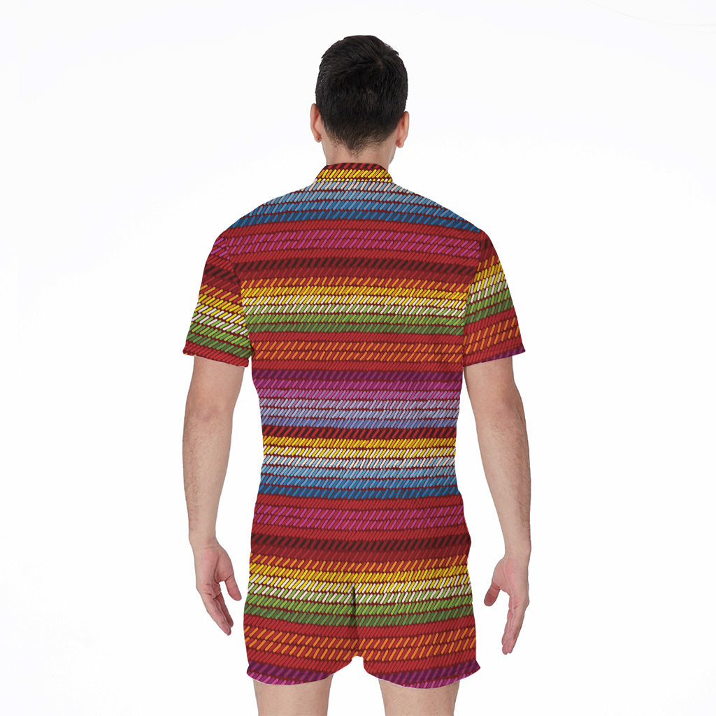 Colorful Mexican Woven Pattern Print Men's Rompers