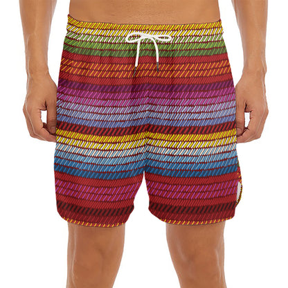 Colorful Mexican Woven Pattern Print Men's Split Running Shorts
