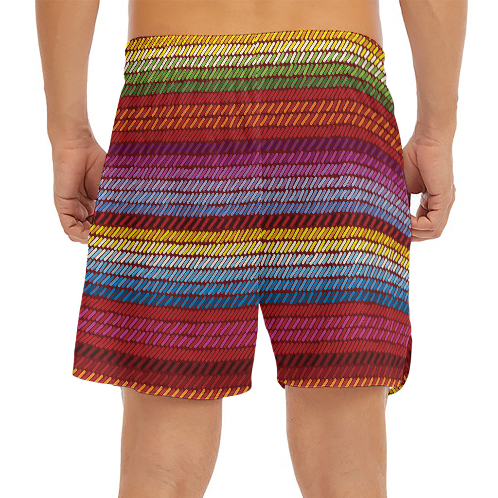 Colorful Mexican Woven Pattern Print Men's Split Running Shorts