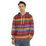 Colorful Mexican Woven Pattern Print Men's Velvet Pullover Hoodie