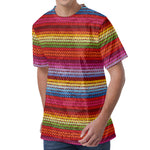Colorful Mexican Woven Pattern Print Men's Velvet T-Shirt