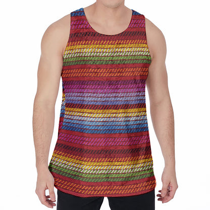 Colorful Mexican Woven Pattern Print Men's Velvet Tank Top