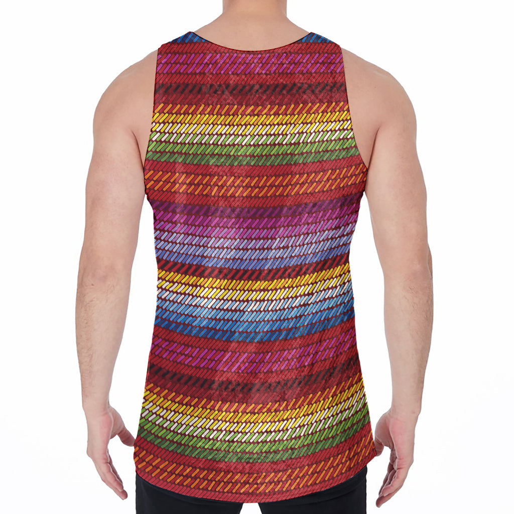 Colorful Mexican Woven Pattern Print Men's Velvet Tank Top