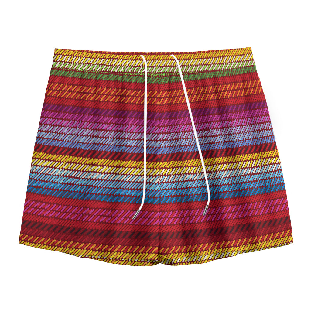 Colorful Mexican Woven Pattern Print Mesh Shorts