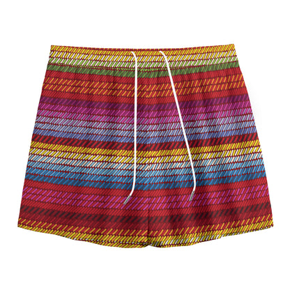 Colorful Mexican Woven Pattern Print Mesh Shorts