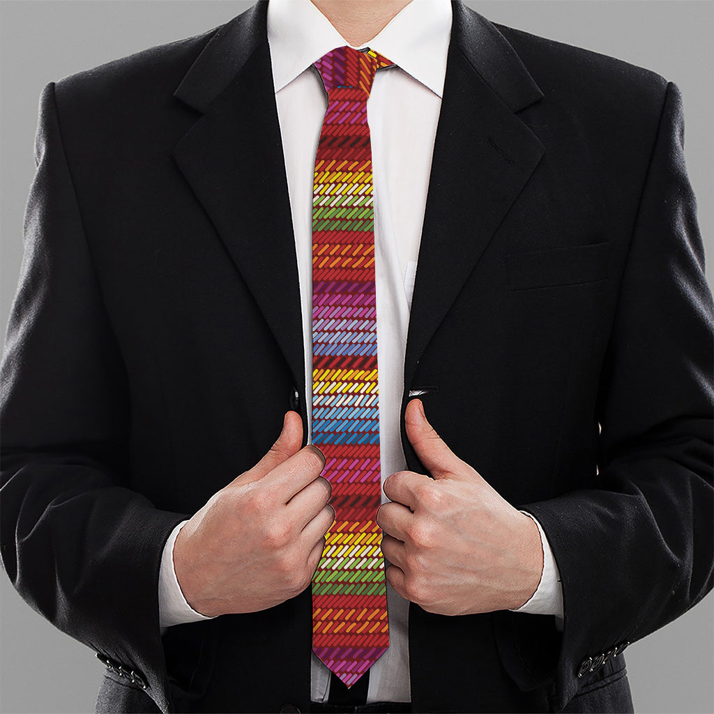 Colorful Mexican Woven Pattern Print Necktie
