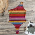 Colorful Mexican Woven Pattern Print One Shoulder Bodysuit