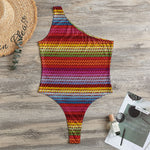 Colorful Mexican Woven Pattern Print One Shoulder Bodysuit