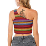 Colorful Mexican Woven Pattern Print One Shoulder Crop Top