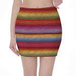 Colorful Mexican Woven Pattern Print Pencil Mini Skirt
