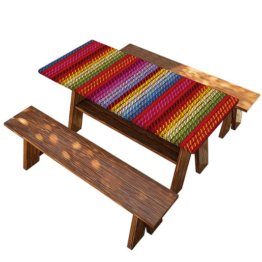 Colorful Mexican Woven Pattern Print Picnic Table Cover