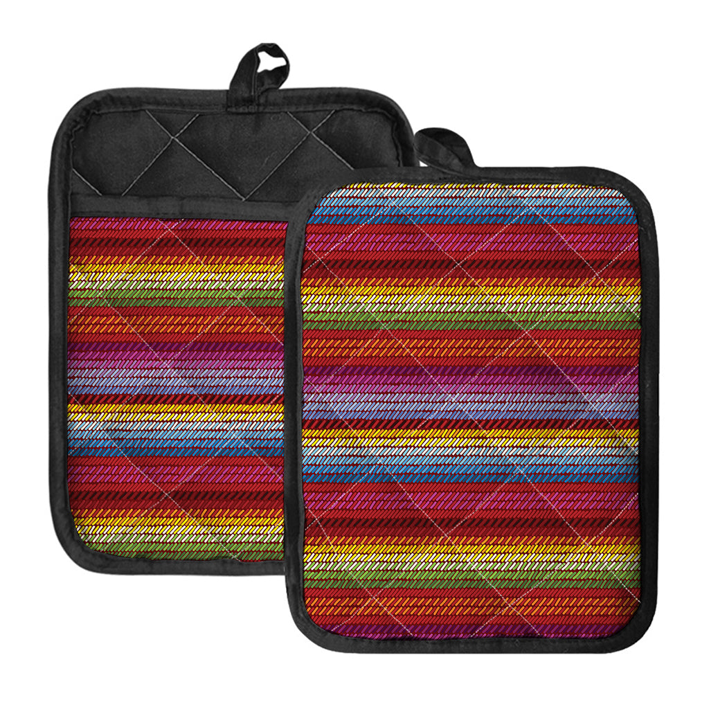 Colorful Mexican Woven Pattern Print Pot Holders With Pocket