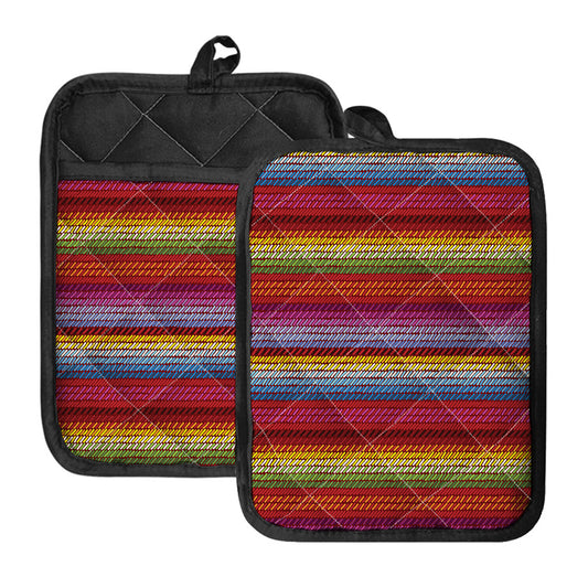 Colorful Mexican Woven Pattern Print Pot Holders With Pocket