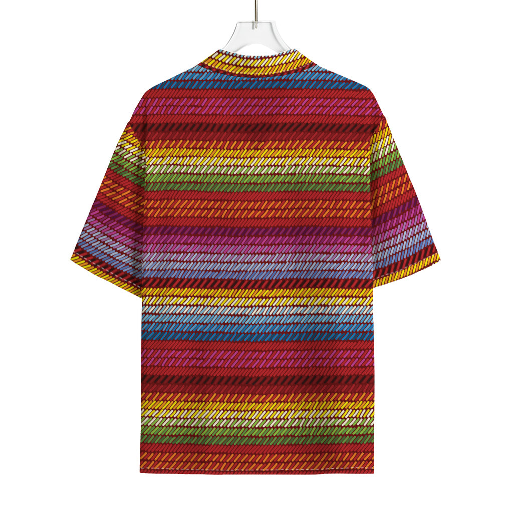 Colorful Mexican Woven Pattern Print Rayon Hawaiian Shirt