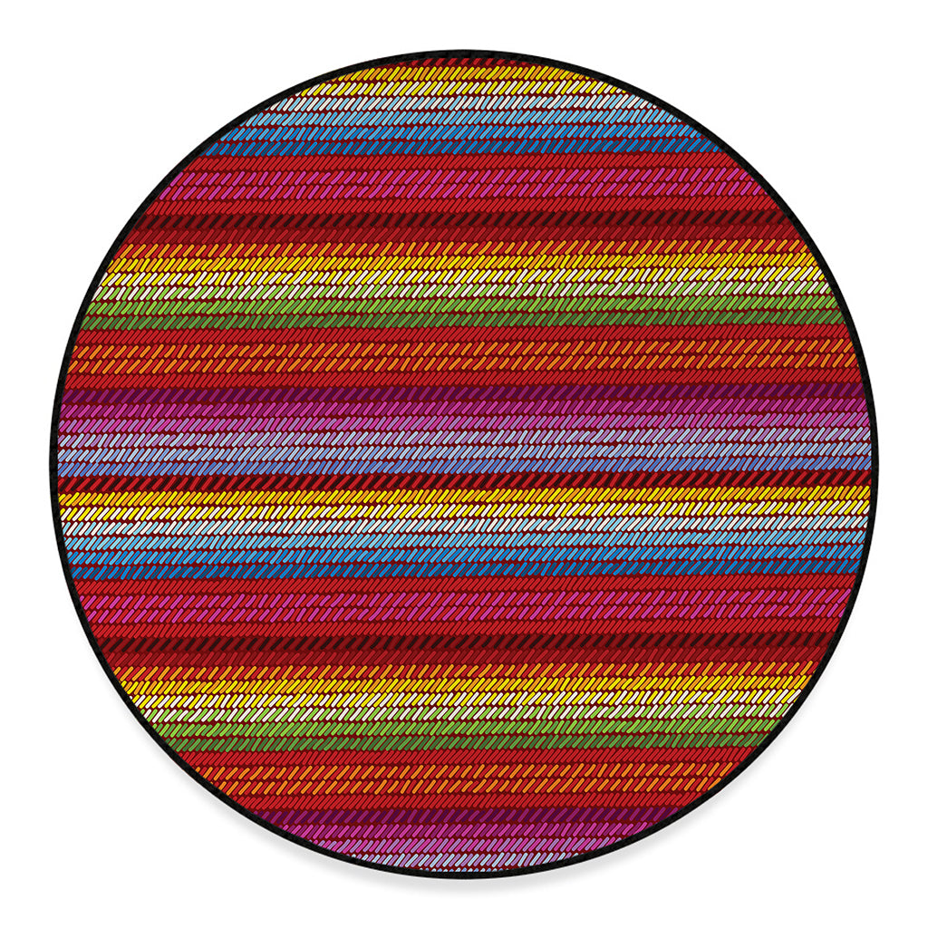 Colorful Mexican Woven Pattern Print Round Floor Mat