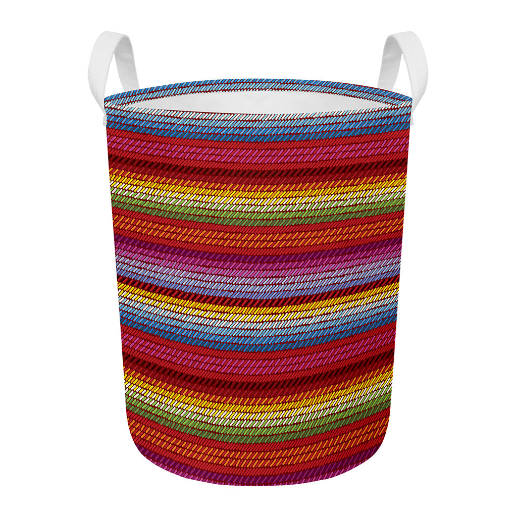 Colorful Mexican Woven Pattern Print Round Laundry Basket