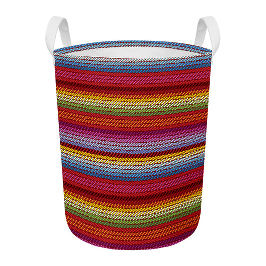 Colorful Mexican Woven Pattern Print Round Laundry Basket