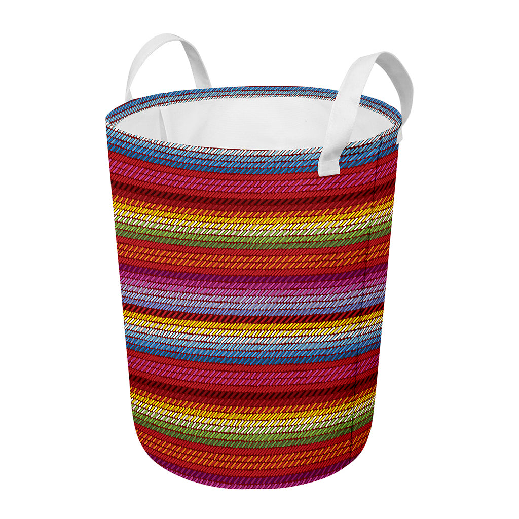 Colorful Mexican Woven Pattern Print Round Laundry Basket
