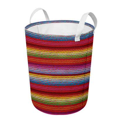 Colorful Mexican Woven Pattern Print Round Laundry Basket