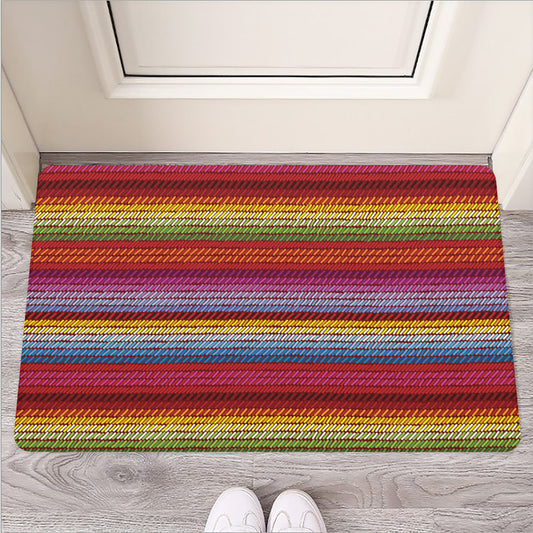 Colorful Mexican Woven Pattern Print Rubber Doormat