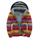Colorful Mexican Woven Pattern Print Sherpa Lined Zip Up Hoodie