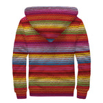 Colorful Mexican Woven Pattern Print Sherpa Lined Zip Up Hoodie