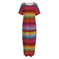 Colorful Mexican Woven Pattern Print Short Sleeve Long Nightdress