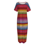 Colorful Mexican Woven Pattern Print Short Sleeve Long Nightdress