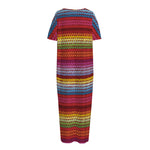 Colorful Mexican Woven Pattern Print Short Sleeve Long Nightdress