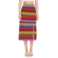 Colorful Mexican Woven Pattern Print Side Slit Midi Skirt
