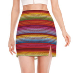 Colorful Mexican Woven Pattern Print Side Slit Mini Skirt